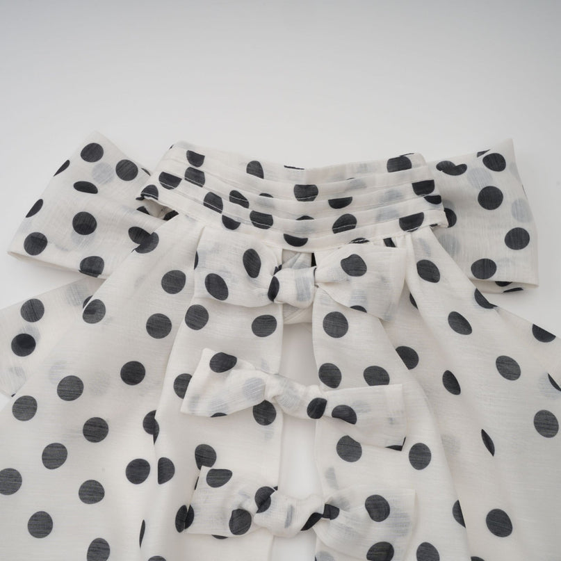Renata White and Black Polka Dot Halterneck Midi Dress with Bow Embellishment