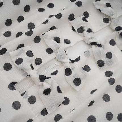 Renata White and Black Polka Dot Halterneck Midi Dress with Bow Embellishment