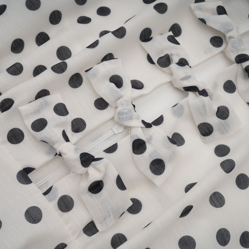 Renata White and Black Polka Dot Halterneck Midi Dress with Bow Embellishment