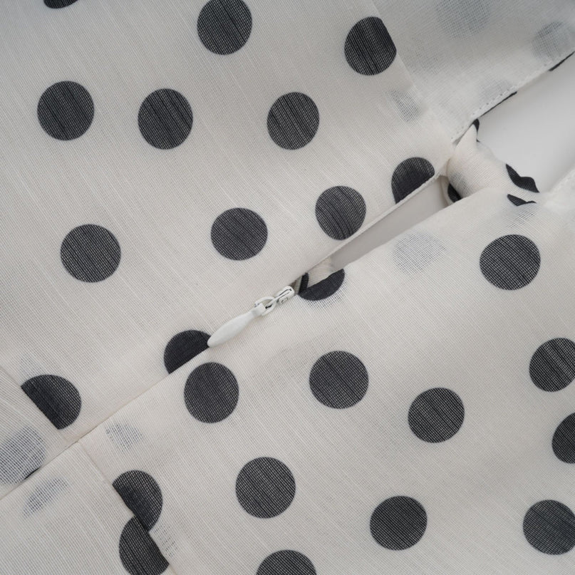 Renata White Polka Dot Halterneck Midi Dress with Bow Embellishment