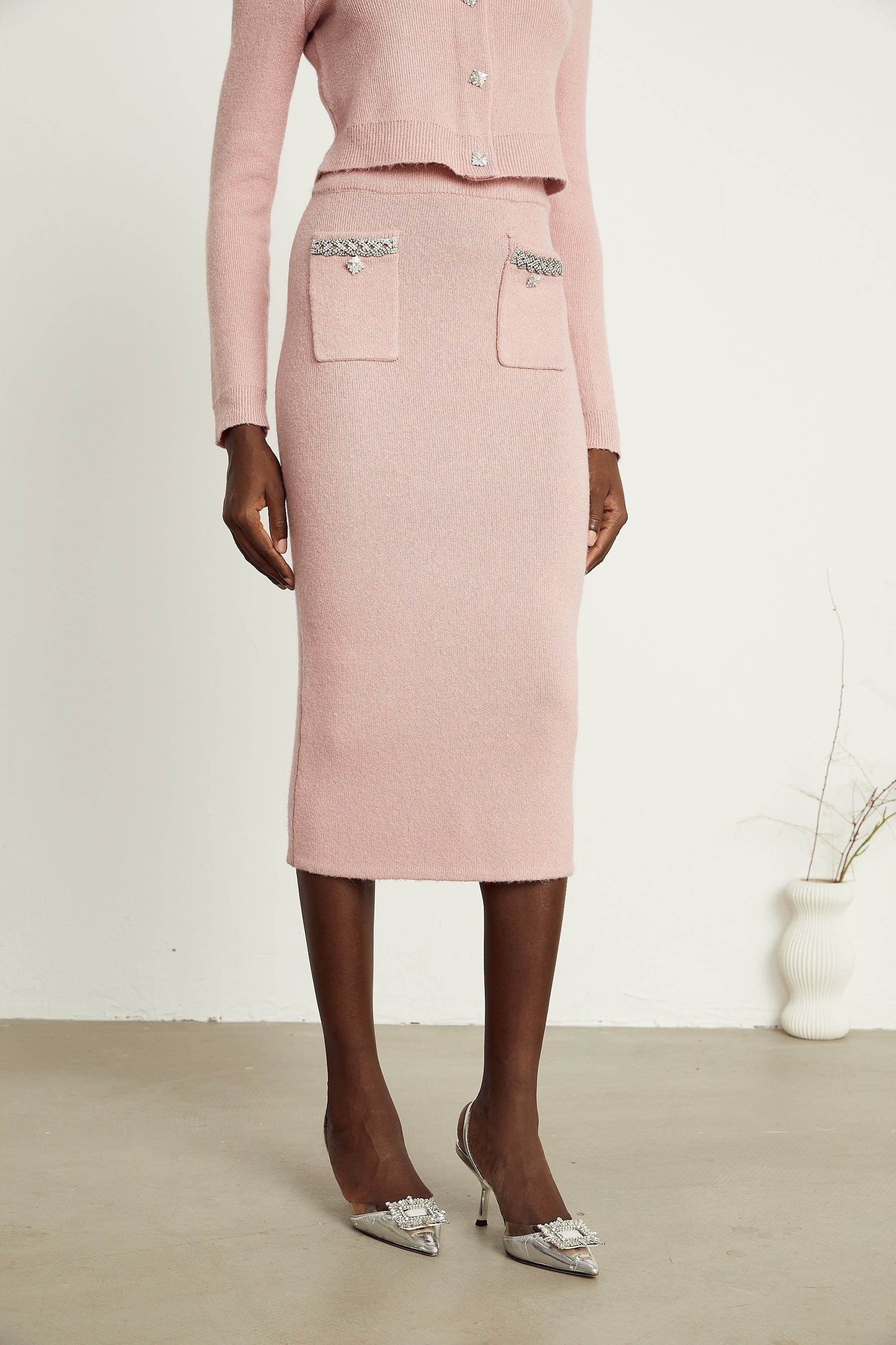 Renée pink embellished jacket  skirt matching set