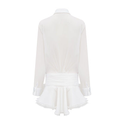 Renée white ruffled mini shirt dress
