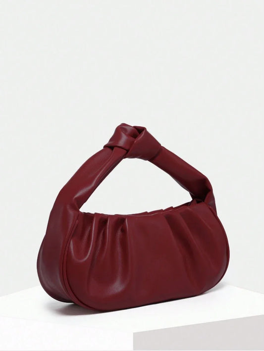 Retro Burgundy Pleated Shoulder Underarm Cloud Handbag Suitable For Dating Going Out And Parties