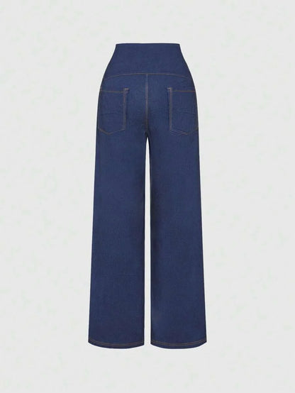 Retro DenimEffect HighWaist Straight Trousers Going Out Trousers Retro Trousers Winter Trousers