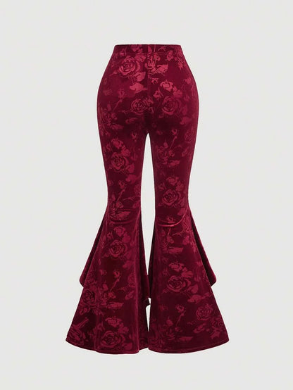 Retro Vintage Palace Lace Trim Women Wide Leg Pants New Years Outfit Western Women Outfits Red