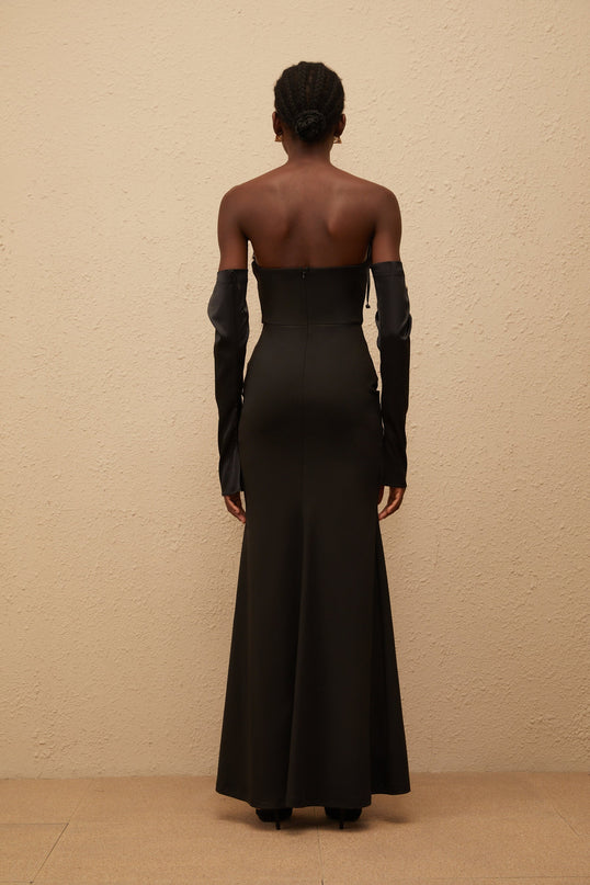Rêve Black Off Shoulder Corset Maxi Dress