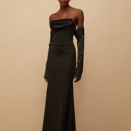 Rêve Black Off Shoulder Corset Maxi Dress
