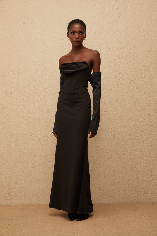 Rêve Black Off Shoulder Corset Maxi Dress