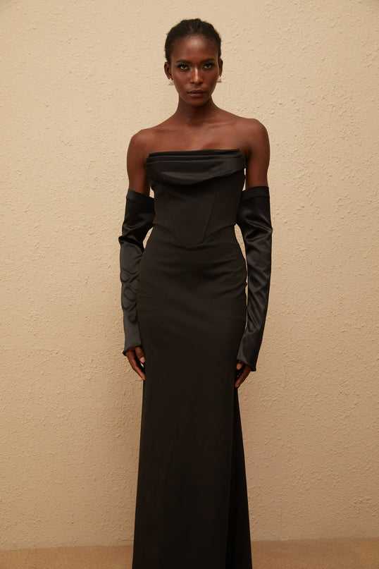 Rêve Black Off Shoulder Corset Maxi Dress