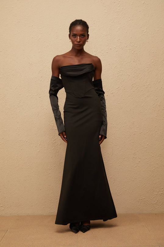 Rêve Black Off Shoulder Corset Maxi Dress