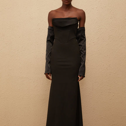 Rêve Black Off Shoulder Corset Maxi Dress