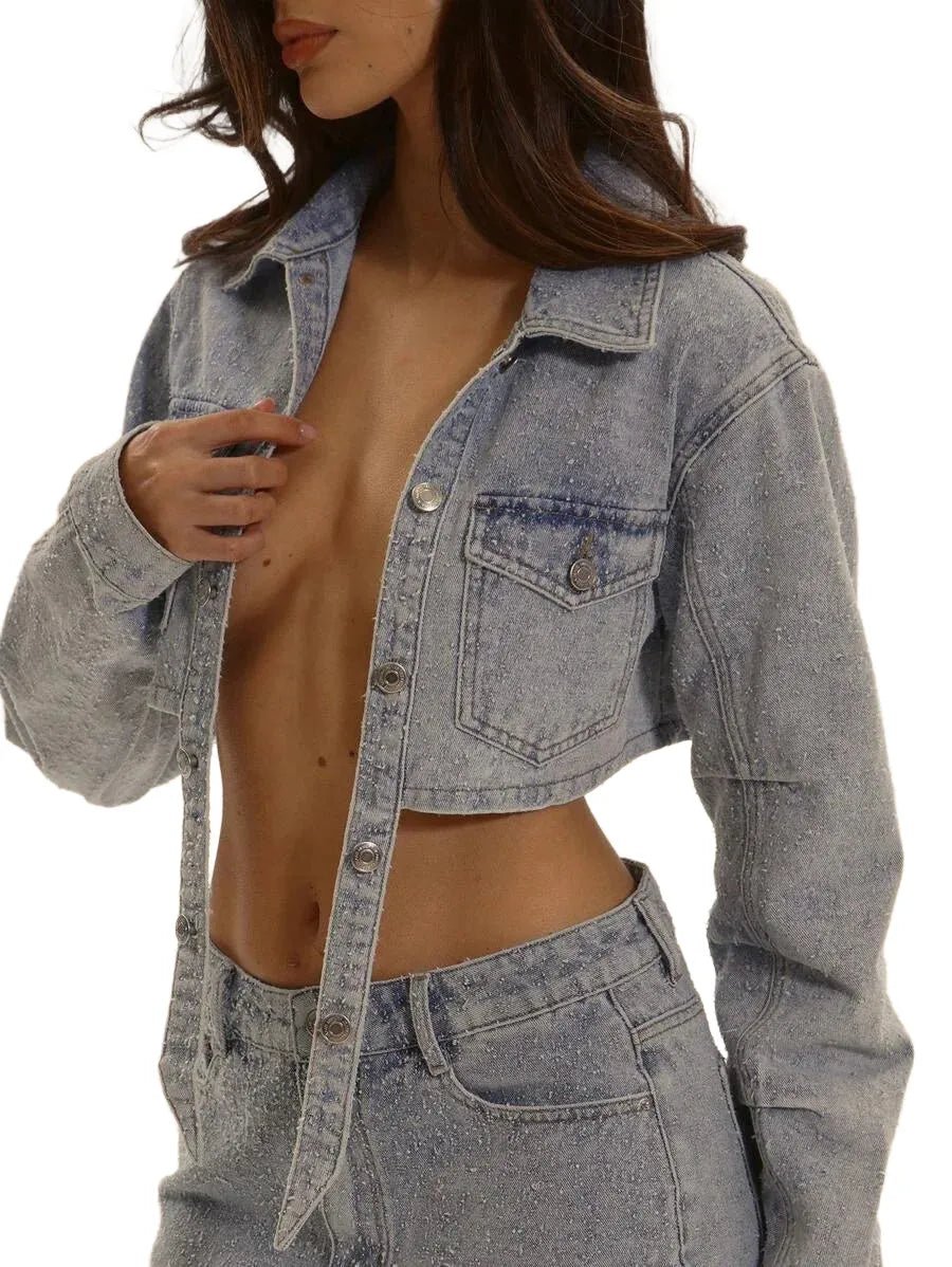 Rhea Cropped Denim Jacket for Women - Stylish Fit in Blue - XS