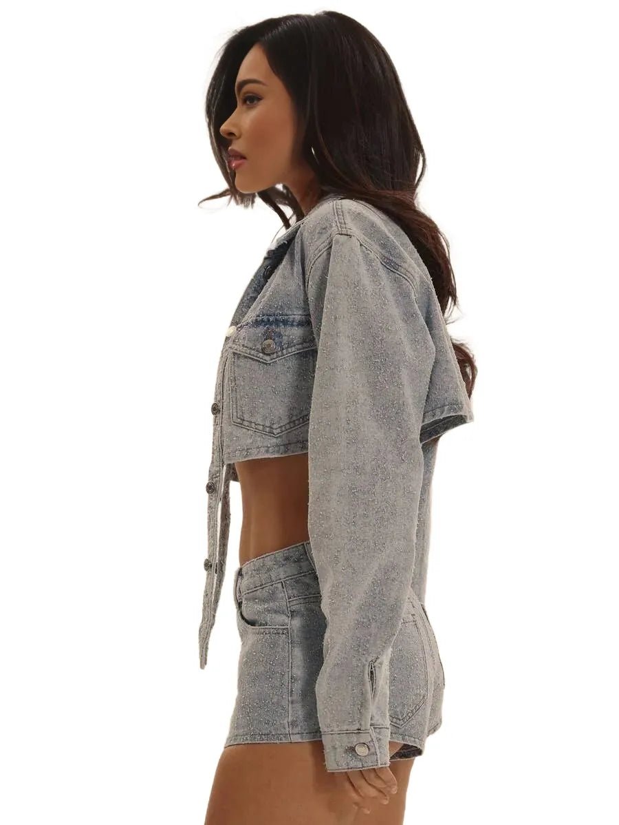 Rhea Cropped Denim Jacket for Women - Stylish Fit in Blue - XS