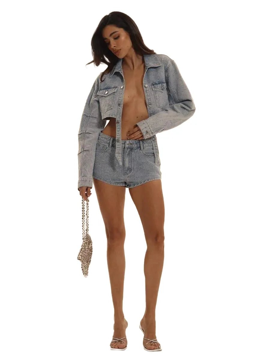 Rhea Cropped Denim Jacket for Women - Stylish Fit in Blue - XS