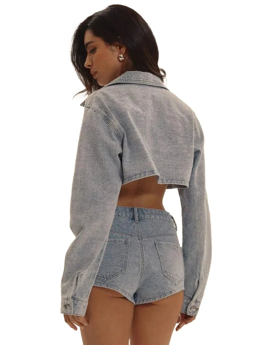 Rhea Cropped Denim Jacket for Women - Stylish Fit in Blue - XS