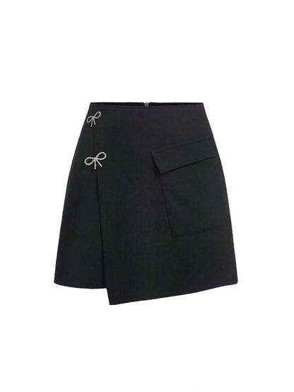 Rhinestone Bow Detail Flap Detail Wrap Skirt