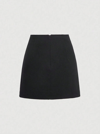 Rhinestone Bow Detail Flap Detail Wrap Skirt