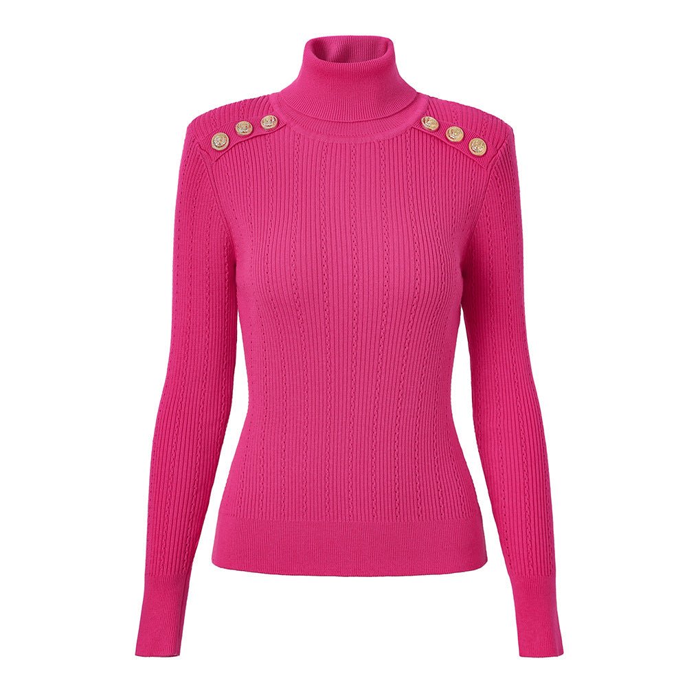 Ribbed Texture Sweater with Shoulder Buttons - Pink