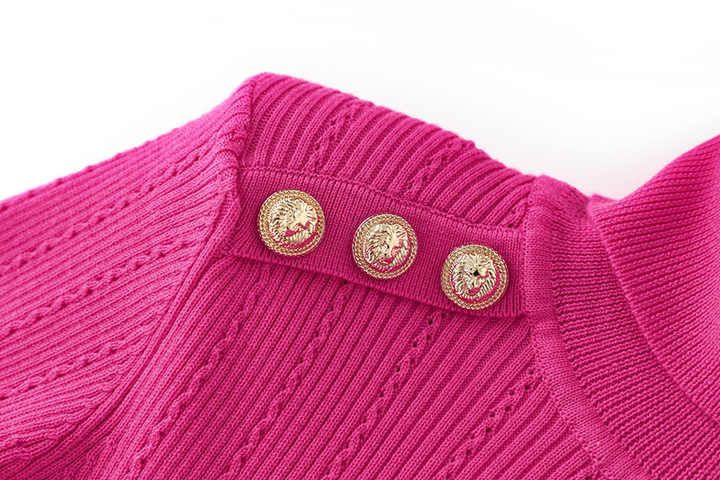 Ribbed Texture Sweater with Shoulder Buttons - Pink