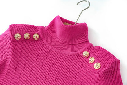 Ribbed Texture Sweater with Shoulder Buttons - Pink