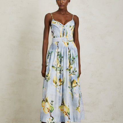 Riccarda Blue Floral Maxi Dress with V-Neck and Adjustable Straps