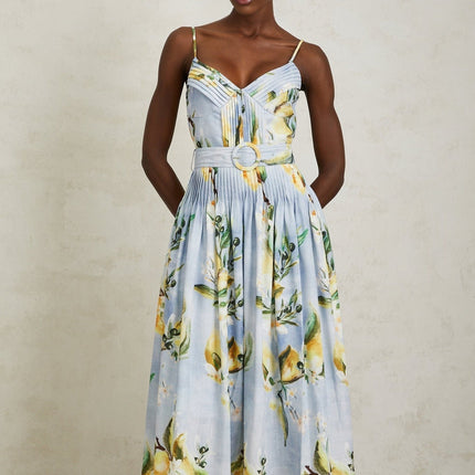 Riccarda Blue Floral Maxi Dress with V-Neck and Adjustable Straps