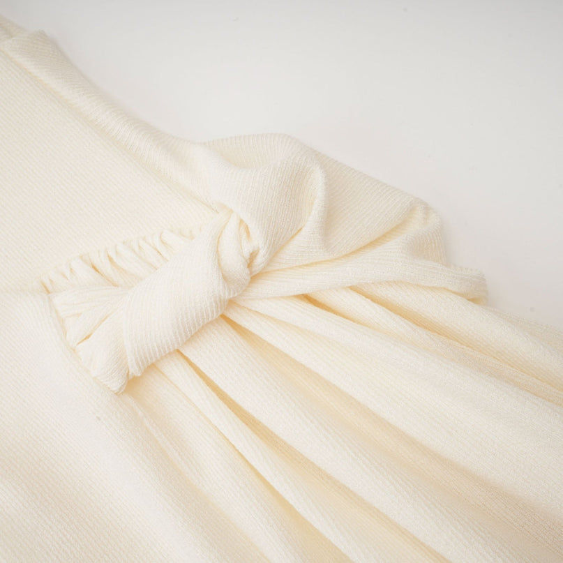 Riccarda White Midi Dress Double Jersey Knit Asymmetric Hem Ruched Detailing
