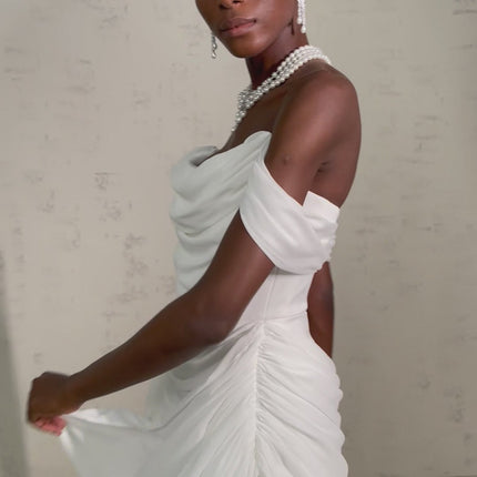 Riccarda White Mini Dress with Ribbon Design and Layered Silhouette