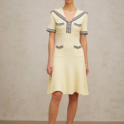 Riccarda Yellow and Black Knitted Dress Sailor Collar Style