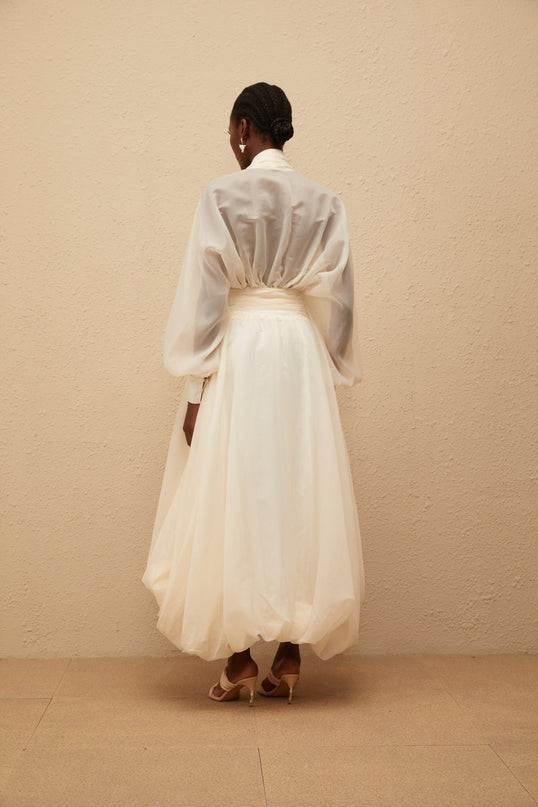 Riley Cream White Draped Tulle Maxi Dress