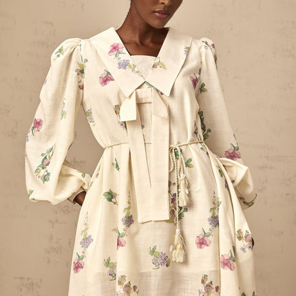 Riley Floral Mini Dress Neutrals Bowknot Detailing