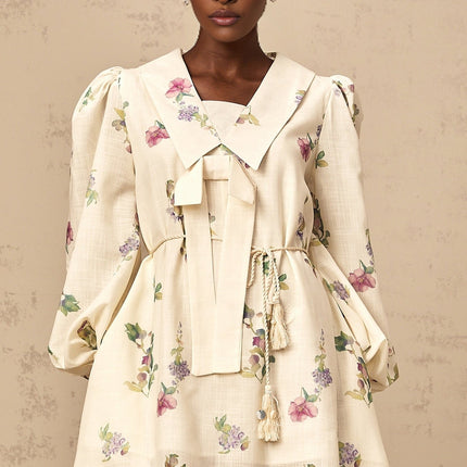 Riley Floral Mini Dress With Bowknot Detailing Neutrals