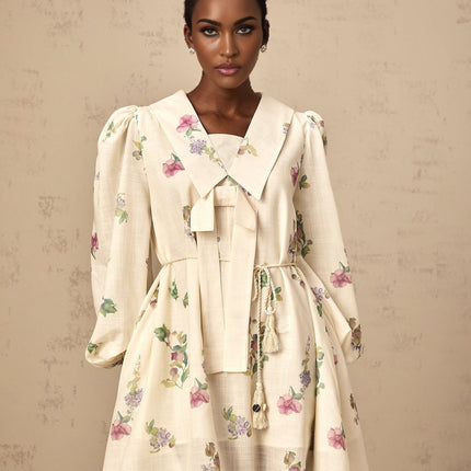 Riley Floral Mini Dress With Bowknot Detailing Neutrals