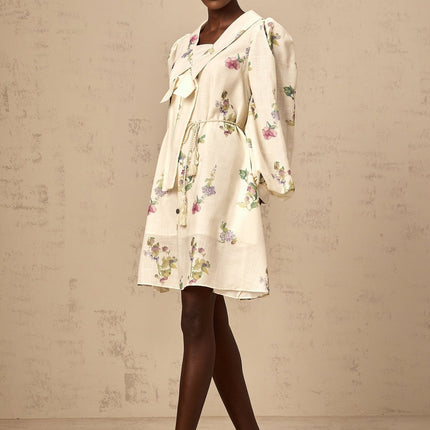 Riley Floral Mini Dress With Bowknot Detailing Neutrals