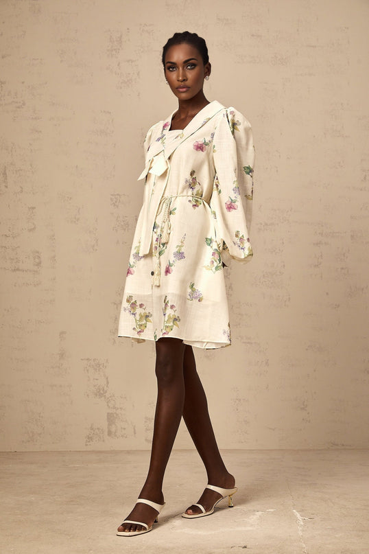 Riley Floral Mini Dress With Bowknot Detailing Neutrals