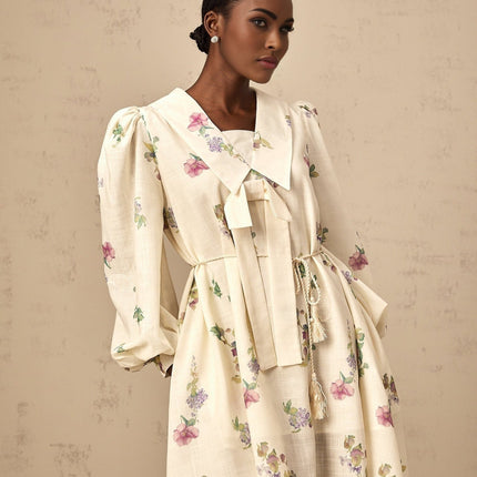 Riley Floral Mini Dress With Bowknot Detailing Neutrals