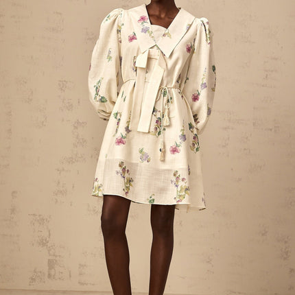Riley Floral Mini Dress With Bowknot Detailing Neutrals