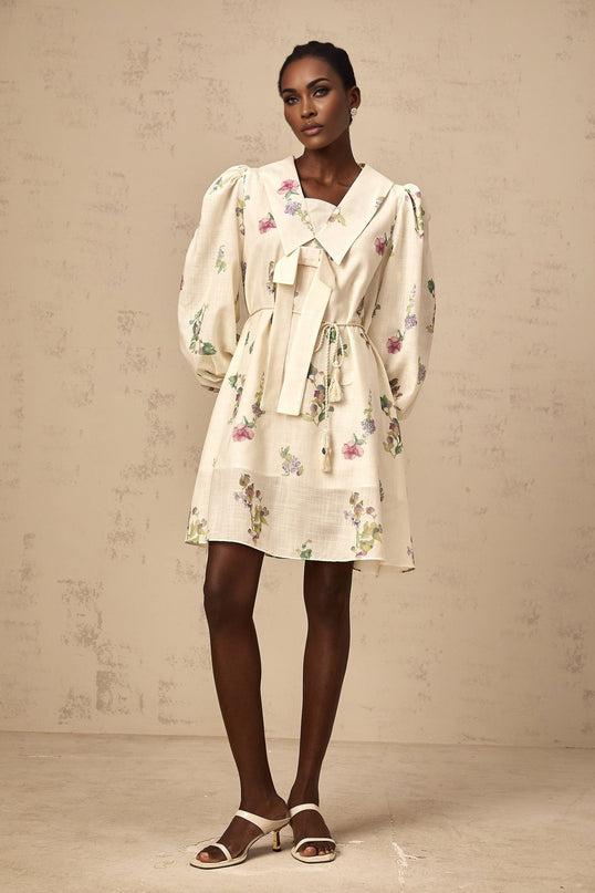 Riley Floral Mini Dress With Bowknot Detailing Neutrals