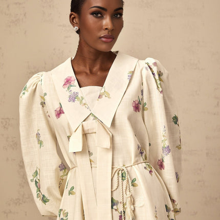 Riley Floral Mini Dress With Bowknot Detailing Neutrals