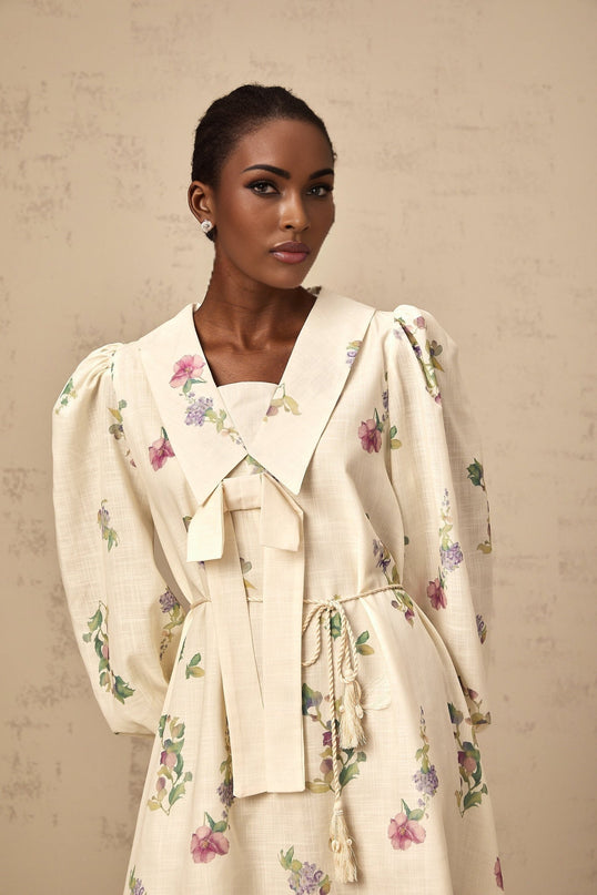 Riley Floral Mini Dress With Bowknot Detailing Neutrals
