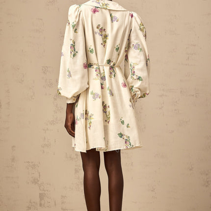 Riley Floral Mini Dress With Bowknot Detailing Neutrals