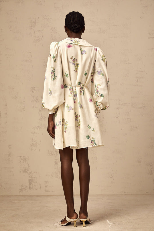 Riley Floral Mini Dress With Bowknot Detailing Neutrals