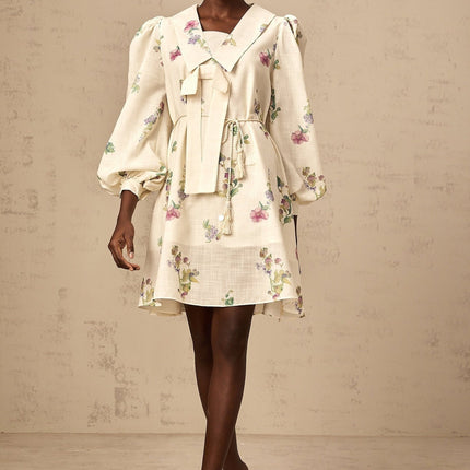 Riley Floral Mini Dress With Bowknot Detailing Neutrals