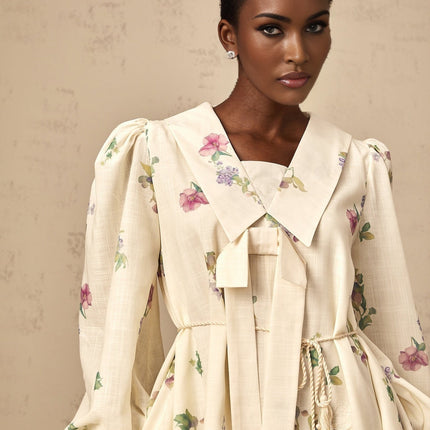 Riley Floral Mini Dress With Bowknot Detailing Neutrals
