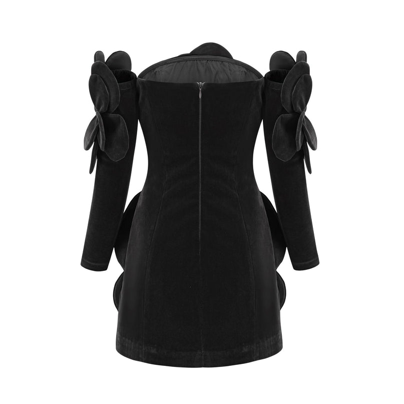 Rina Black Velvet Floral Appliqué Mini Dress