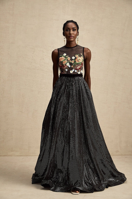 Rinata Black Floral Embellished Maxi Dress