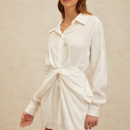 Rinata Mini Dress Bowknot Chic & Ruched in White