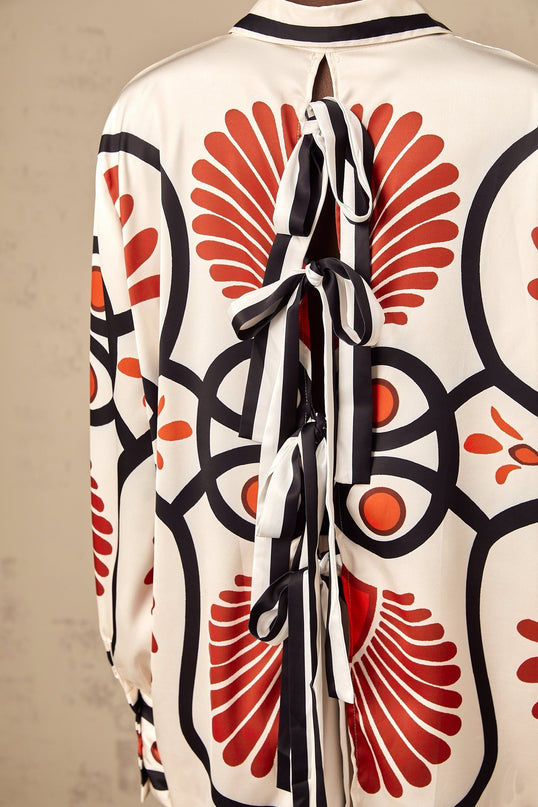 Rinata White & Multicolor Graphic Print Shirt & Trousers Set
