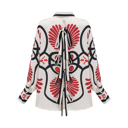 Rinata White & Multicolor Graphic Print Shirt Trousers Set