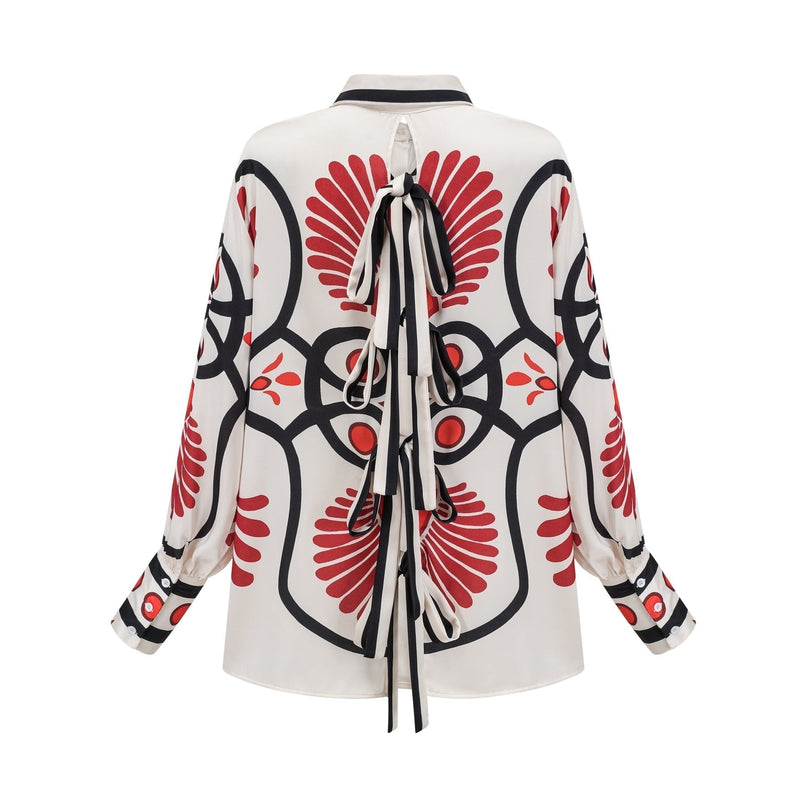 Rinata White & Multicolor Graphic Print Shirt Trousers Set